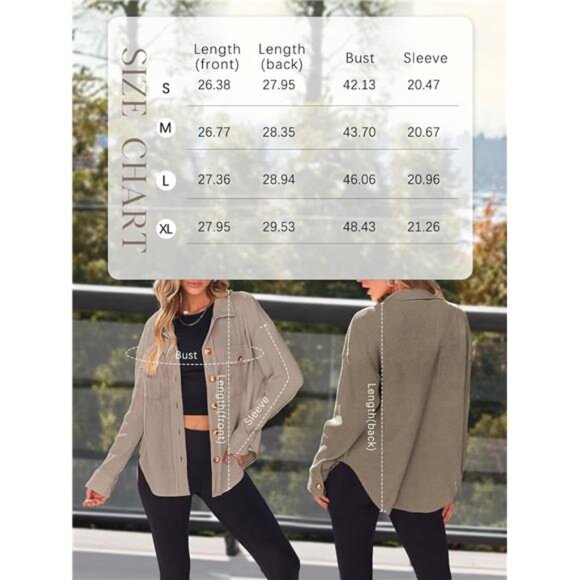 Women's Oversized Shacket – Waffle Knit Button-Down Shirt, Fall  Fashion - Picture 7 of 7